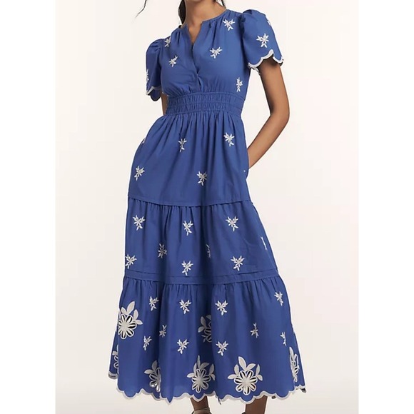 $228 By Anthropologie The Somerset Embroidered Maxi Dress Medium Petite - Picture 1 of 7